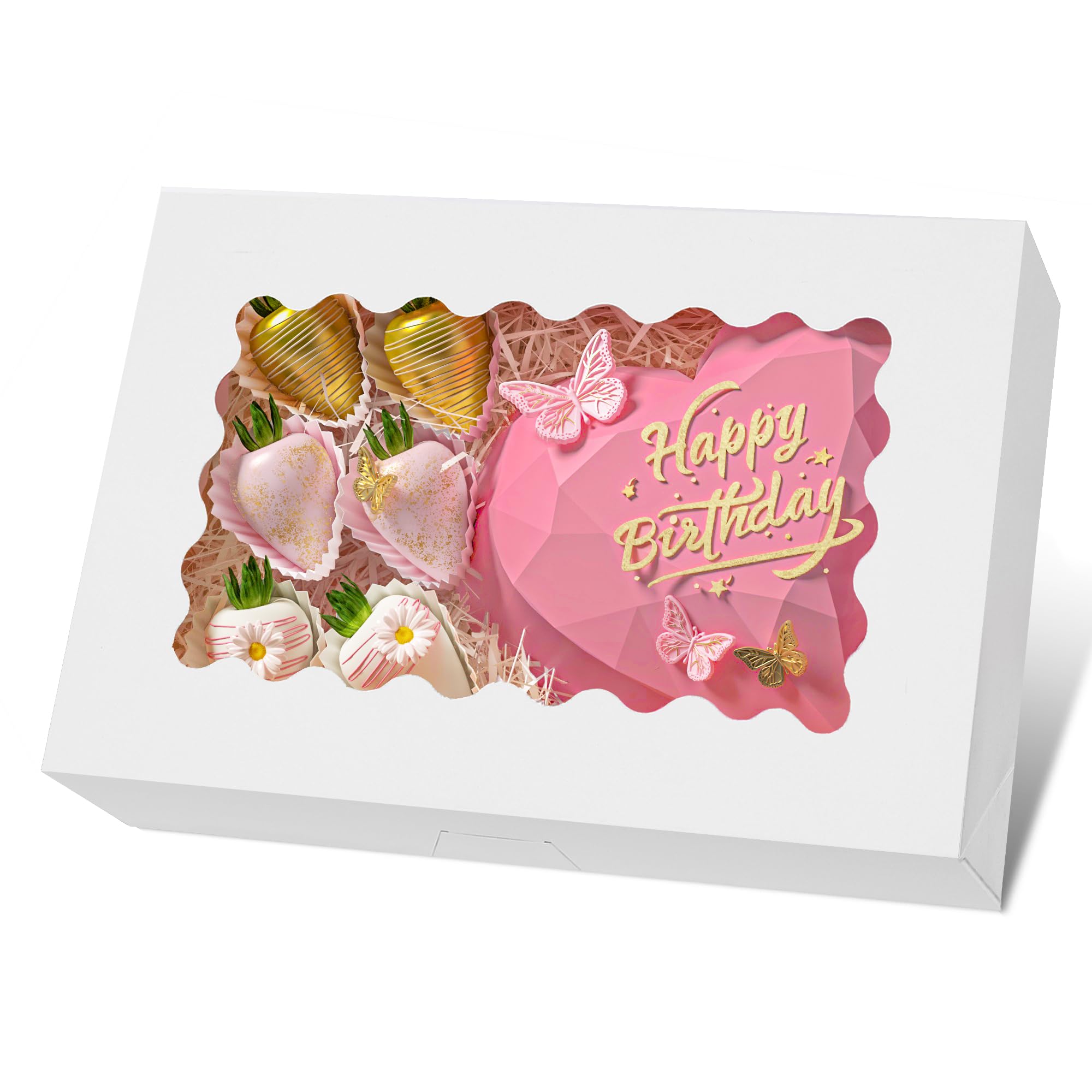 Photo 1 of Moretoes 32pcs Cookie Boxes, 12x8x2.5 Inches White Treat Boxes with Window for Bakery, Chocolate Covered Strawberries, Desserts, Cookies, Pastries, Muffins, Donuts