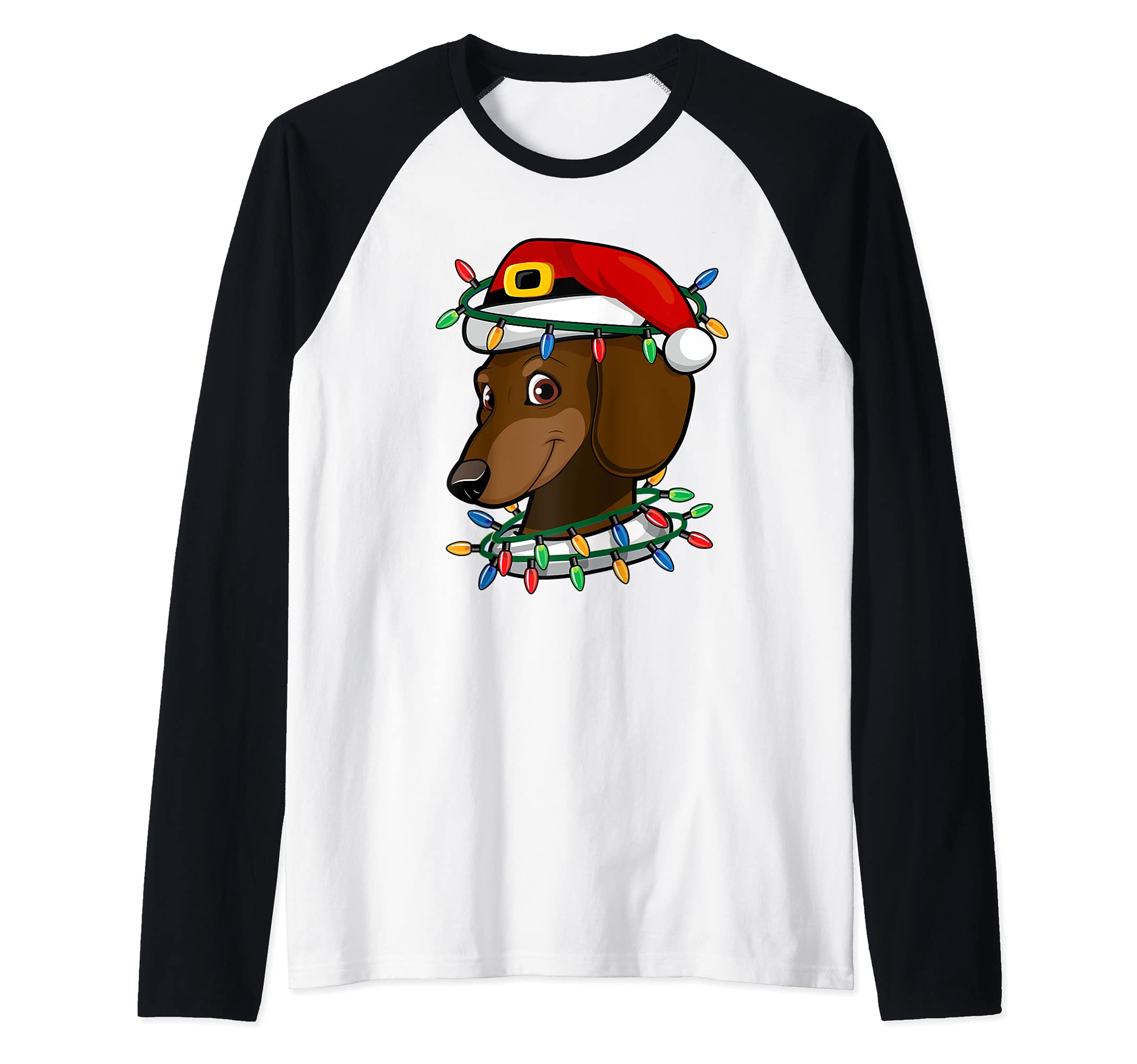 Dachshund Christmas Dog Santa Hat For Doxie Dog Lovers Raglan Baseball Tee