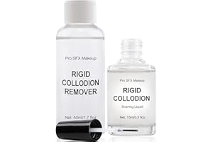 CCbeauty Halloween Rigid Collodion and Remover Combo Kit(0.5 fl oz + 1.7 fl oz), Scarring Liquid with Brush, Liquid Scar Makeup, Special Effects FX Scar Makeup for Stage Cosplay Costume Film Theatre