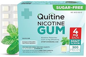 Quitine Nicotine Gum 4mg, Mint Flavor, Stop Smoking Aid – Affordable NRT to Relieve Cravings | Quick-Burst Flavor That Fades Within 1 Minute, 300 Count, Classic Gum to Support Your Quit Journey