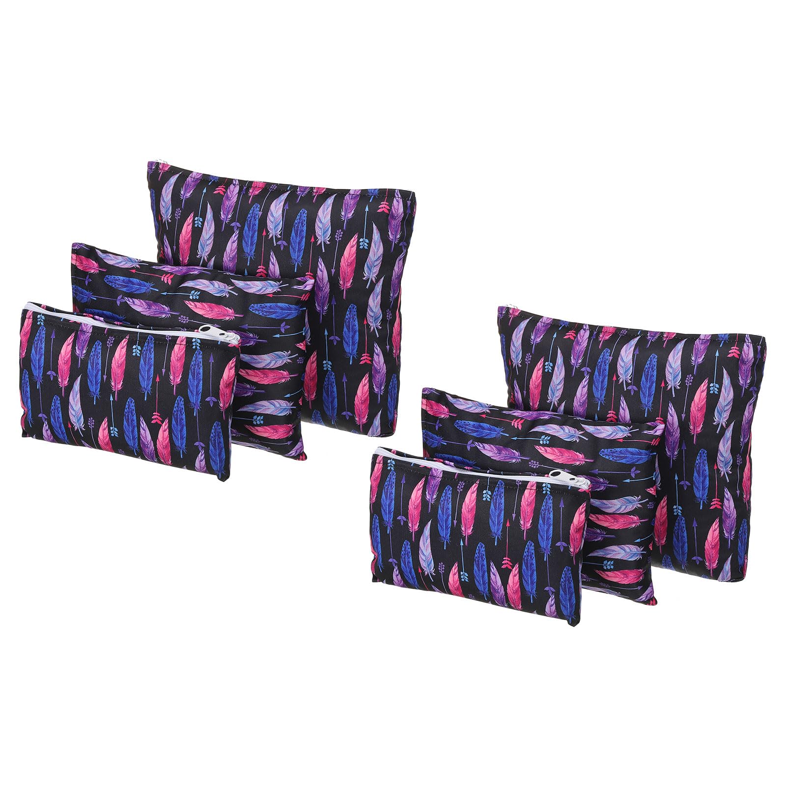 PATIKIL 3 Sizes Reusable Snack Bag Sandwich Bag, 2 Set/6Pcs Polyester Snack Sack Easy Open Zipper Washable Portable, Leaf Pattern Black