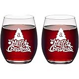 Set of 2 Christmas Tree Wine Glasses - Merry Christmas Stemless Wine Glasses - Home Festival Decoration Drink Wine Glasses - 