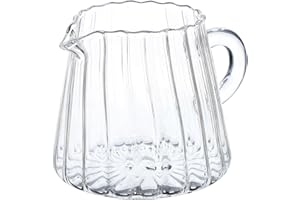 JECOMPRIS 6.76OZ Small Glass Pitcher: Mini Clear Milk Creamer Jug with Handle Transparent Coffee Sauce Pitcher for Restaurant