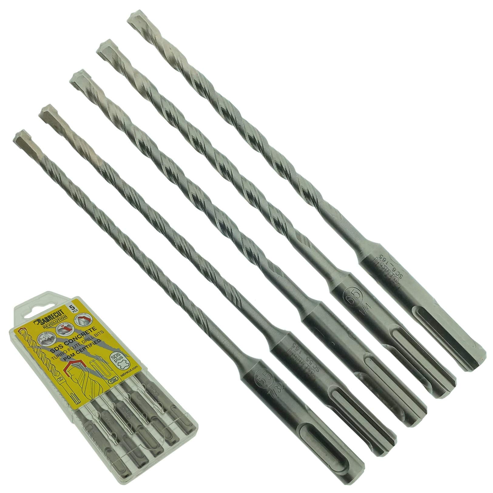 5 x SabreCut SDSAK1 5.5mm 6mm 6.5mm x 160mm PGM Approved SDS Plus Drill Bit Mix Kit For Stone Concrete Brick