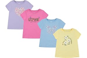 BTween Girls 4-Piece Tops | Fashionable Short Sleeve T-Shirt | Casual Daily Shirt for Kids - Assorted Colors