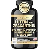 gflow vitamins Lutein and Zeaxanthin Supplements - Advanced Eye Vitamins with Astaxanthin, Omega 3, Resveratrol, Bilberry, Lycopene, Quercetin, Ginkgo Biloba, Vitamin D | Health Vision | Made in USA