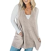 Saodimallsu Womens Sleeveless Sweater Vest V Neck Casual Loose Knit A Line Flattering Tunic Top with Pockets