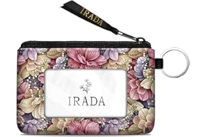 IRADA ID Case Wallet Keychain with Clear ID Window Zipper Cute Coin Purse for Women Water Resistant Small Coin Pouch-Luxury Romantic Delicate Flowers Keychain Wallet