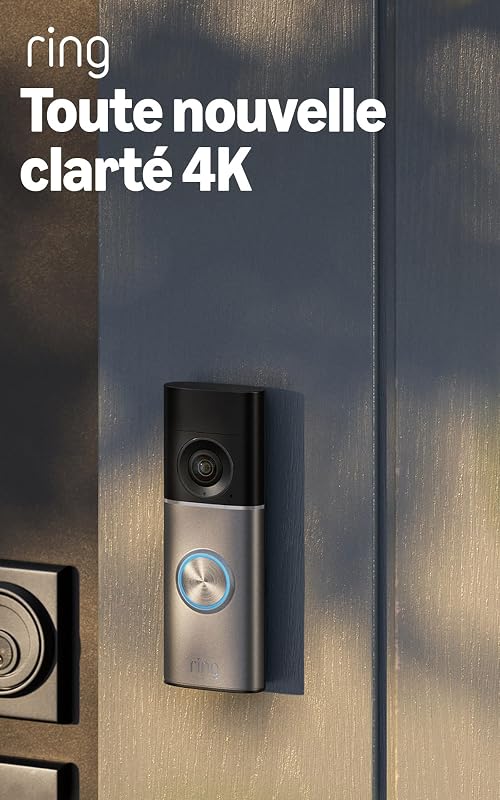 Sonnette vidéo Pro filaire (Wired Video Doorbell Pro, nouvelle génération), Installation filaire, Sonnette vidéo, Retinal 4K, Zoom 10x, Essai gratuit de 30 jours de l'abonnement Ring