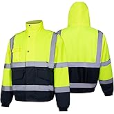 OMOTIYA HI VIS Safety Hoodie Jacket for Men, Class 3 Reflective Hoodie with Pockets