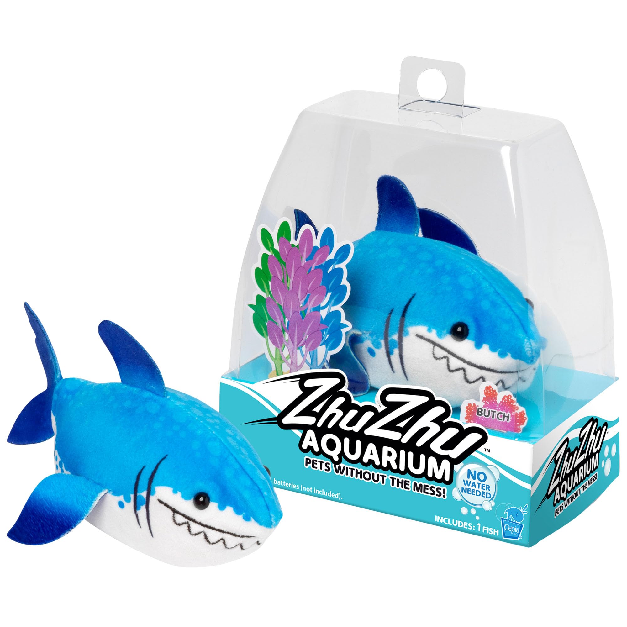 Zhu Zhu Pets | Zhu Zhu Aquarium Toy Fish - Butch | Interactive, Collectible Pet with Sounds and Movement | Electronic Pets | Ages 4+, Blue & White