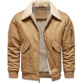 HOOD CREW Mens Winter Jackets Fleece Lined Bomber Jacket Casual Cotton Lightweight Coats with Fur Collar