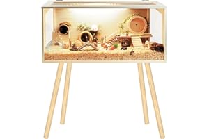 Prolee Hamster Cage Wooden Chew Proof, Extra Large Mice and Rat Habitat Openable Top with Acrylic Sheets Solid Built Small Animal Cage with Leg Stands, 40 Inch Long