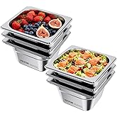 VEVOR 6 Pack Stainless Steam Hotel Pans, 1/6 Size Table Steam Pan, 4 Inch Deep, Anti Jam Restaurant Supplies Reusable Rustproof Catering Storage for Home, Party, Restaurant, Hotel, Buffet