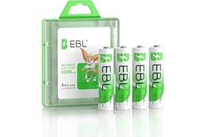 EBL AAA Rechargeable Batteries 1100mAh High Capacity Ni-MH 1.2V 4 Pack (Battery Case Included)
