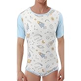 CutiePlusU Men's Cotton Button Crotch Bodysuits Adult Romper Onesie for Men Print