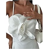 SweatyRocks Women's Going Out Concert Crop Top 3D Flower Cami Sleeveless Spaghetti Strap Bustier Tops