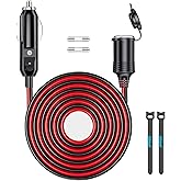 12V/24V 16AWG Heavy Duty Cigarette Lighter Extension Cable 13FT, 156W/15A Male Plug to Female Socket Adapter Extension Cord w
