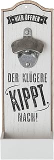 GILDE 1 x Wand-Flaschenöffner Metallöffner Kronkorkensammler Der klügere Kippt nach Höhe 30 cm, Wanddeko, Wandobjekt (weiß (Stückpreis), Holz