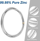 sourcing map 99.99% Zinc Wire Rod 3mm Dia 1000mm Length Anode High Purity Metal view 3