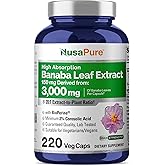NusaPure Banaba Leaf 20:1 Extract, 150 mg Equivalent to 3,000mg Veg Caps, 220 Days Supply (Non-GMO & Vegan) 2% Corosolic Acid