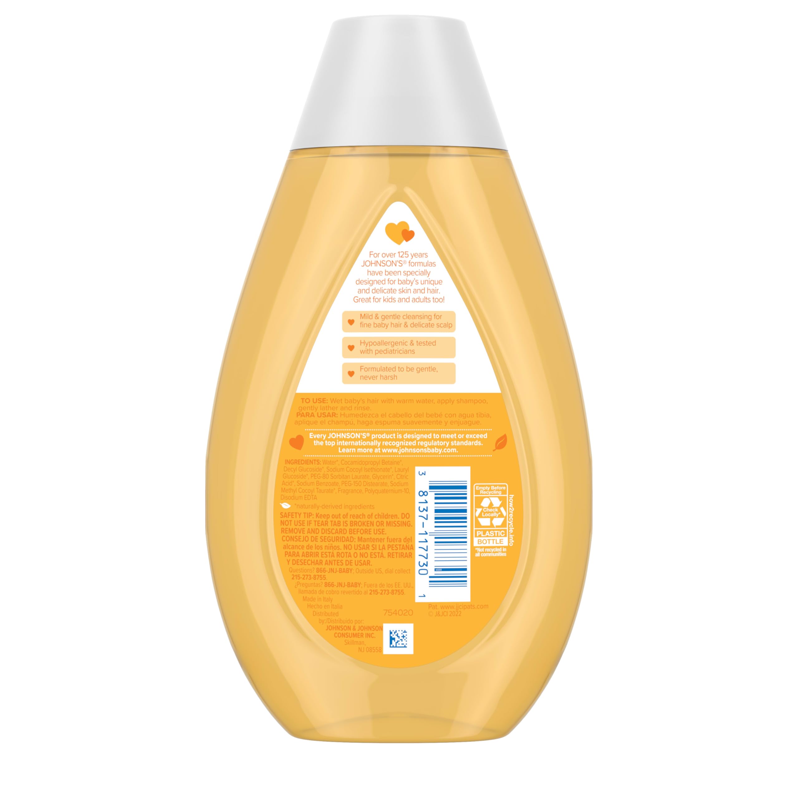 Johnson's Baby Shampoo with Tear-Free Formula, Tear-Free Shampoo for Baby's Delicate Scalp & Skin, Gently Washes Away Dirt & Germs, Hypoallergenic, Paraben- & Sulfate-Free, 13.6 fl. oz