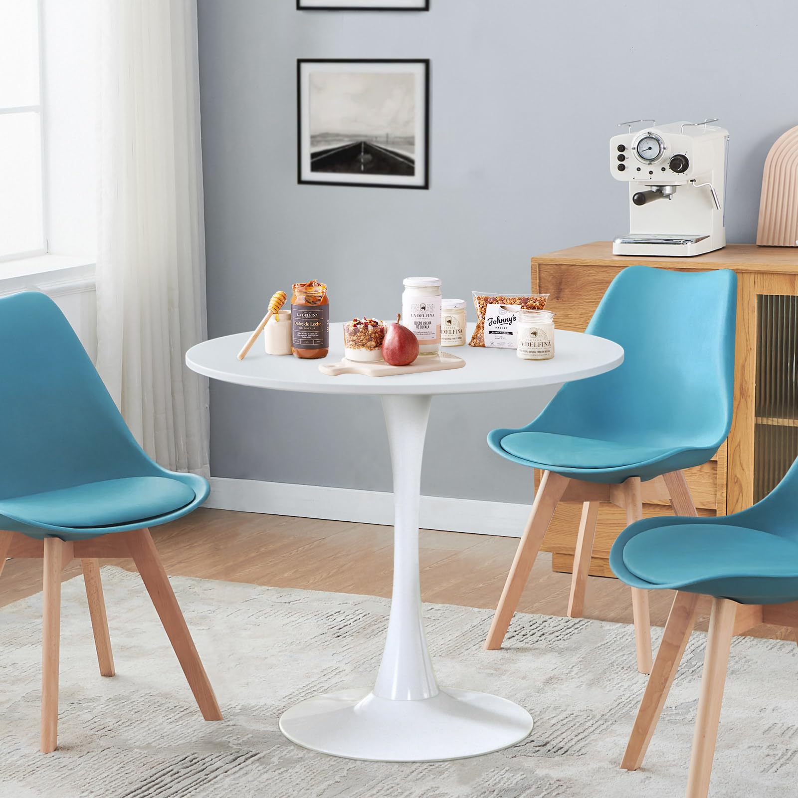 Round Table White Dining Table With Colored Chairs Painted Cottage