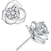 Impalsory Moissanite Rose Stud Earrings, 18K Gold Plated Sterling Silver, Hypoallergenic Floral Jewelry for Women