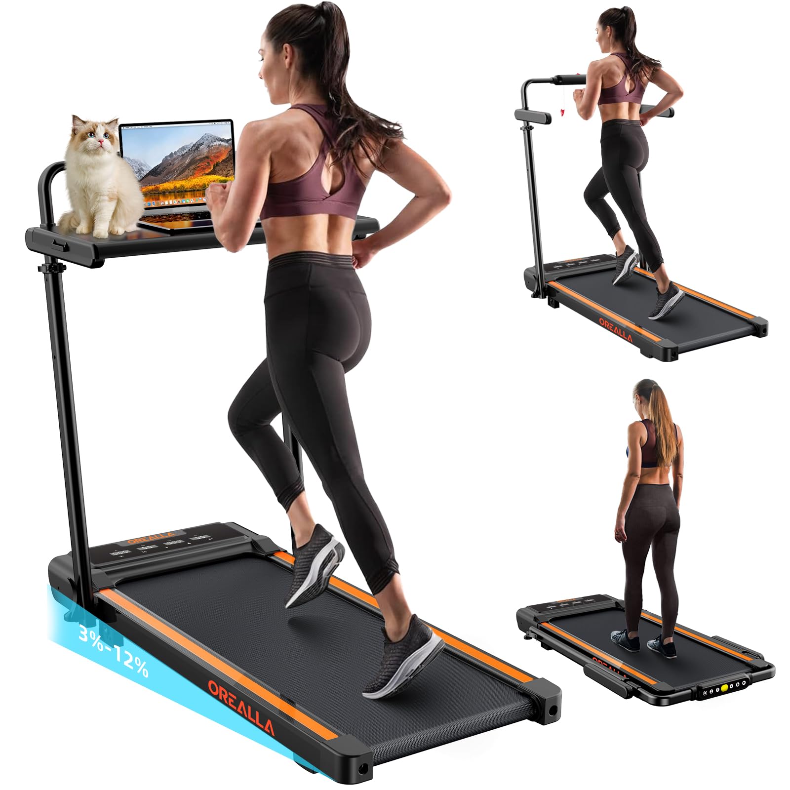 Photo 1 of Walking Pad Treadmill with Incline, 3 in 1 Under Desk Treadmill 300lbs Capacity with Handle Bar & Removable Desk Workstation, 3.5HP Compact Foldable Treadmill for Home Office with Remote Control