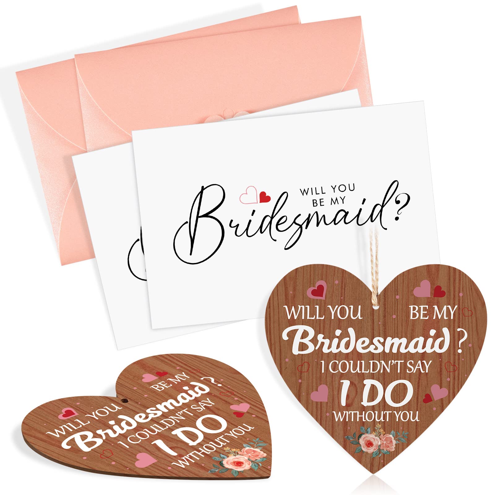 Nezyo 2 Sets Will You Be My Bridesmaid Gifts Proposal Bridesmaid Cards Hanging Heart Plaque Wooden Bauble with Envelopes Organza Bag Wedding Friendship Gift for Friends Sisters Family