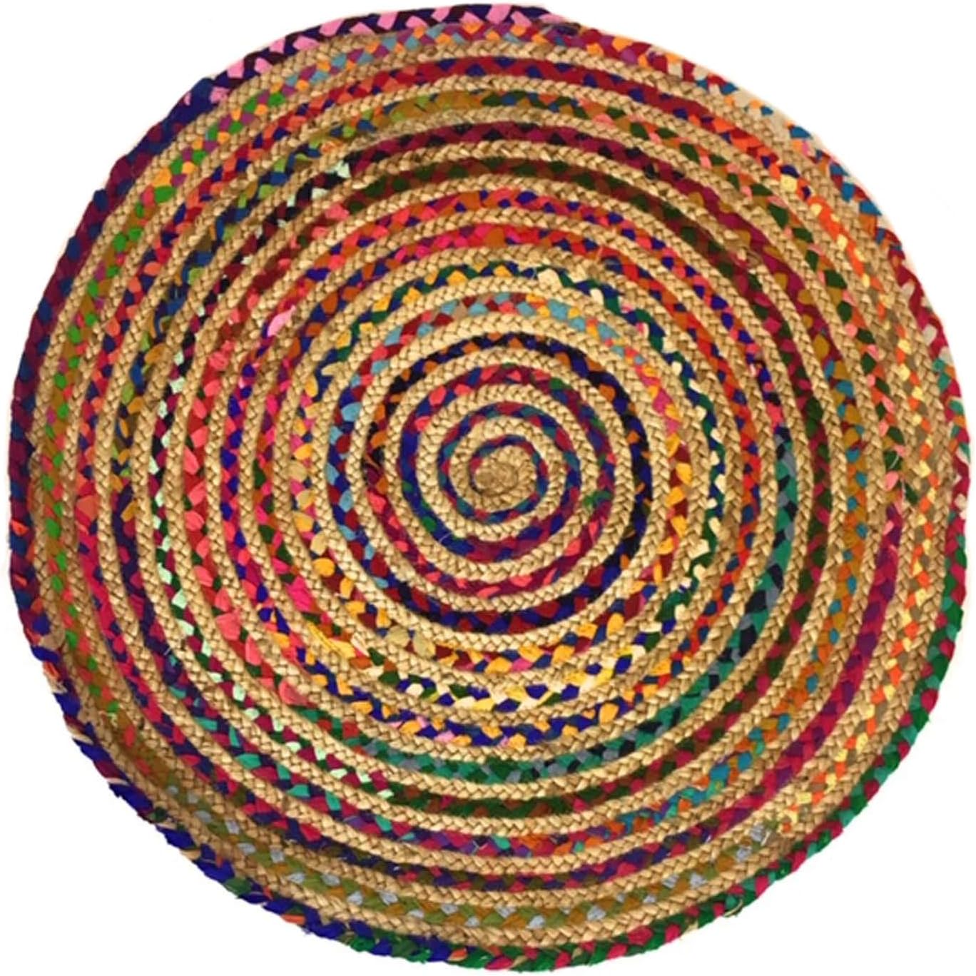 Second Nature Online Mishran Eco Friendly Medium Round Braided Rug Flat Weave with Natural Jute and Multi Colour Recycled Material 90 cm Diameter - Image 5