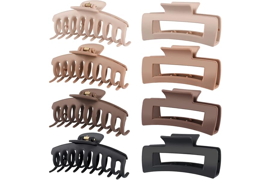 LuSeren Hair Clips for Women 4.3 Inch Large Hair Claw Clips for Women Thin Thick Curly Hair, Big Matte Banana Clips,Strong Hold jaw clips,Neutral Colors