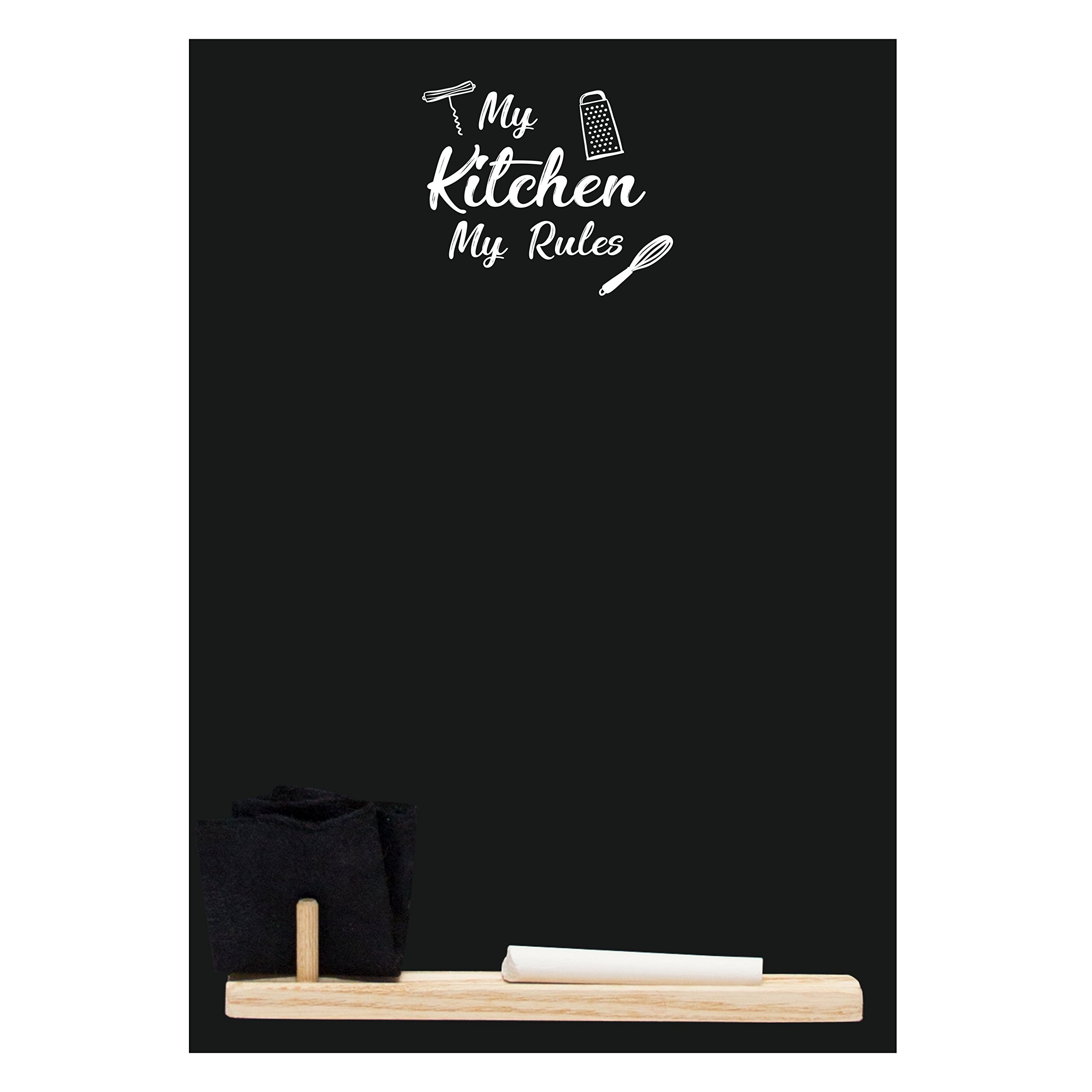 Chalkboards UK 'My Rules' Printed Small Memo Board Chalkboard with Tray, Piece of Chalk & Felt Eraser, 29.7 x 20.7 x 1 cm, Black