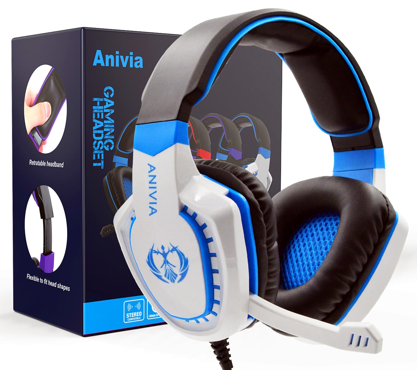 Photo 1 of Anivia Computer Over-Ear Headphones with Mic, Wired Gaming Headset for PS4, PC, Xbox One, Laptop, Computer, 3.5mm Jack, Bass Surround, Soft Memory Earmuffs