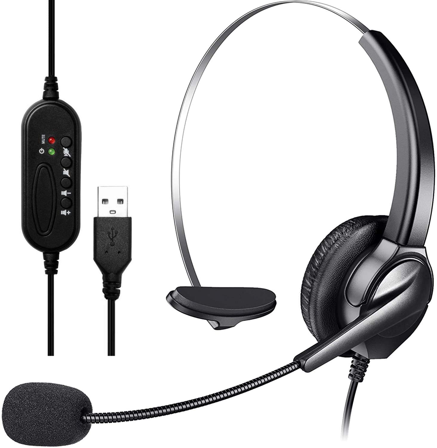 USB Headset with Microphone Noise Canceling 2.5m Length Stereo PC Headset for Laptop Computer, Multi-Use USB Headsets Earphone for Call Center, Skype Webinar Office Business