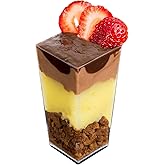 DLux 100 x 3 oz Mini Dessert Cups (no Spoons), Square Tall - Clear Plastic Parfait Appetizer Cup - Small Reusable Serving Bow