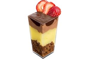 DLux 100 x 3 oz Mini Dessert Cups (no Spoons), Square Tall - Clear Plastic Parfait Appetizer Cup - Small Reusable Serving Bow