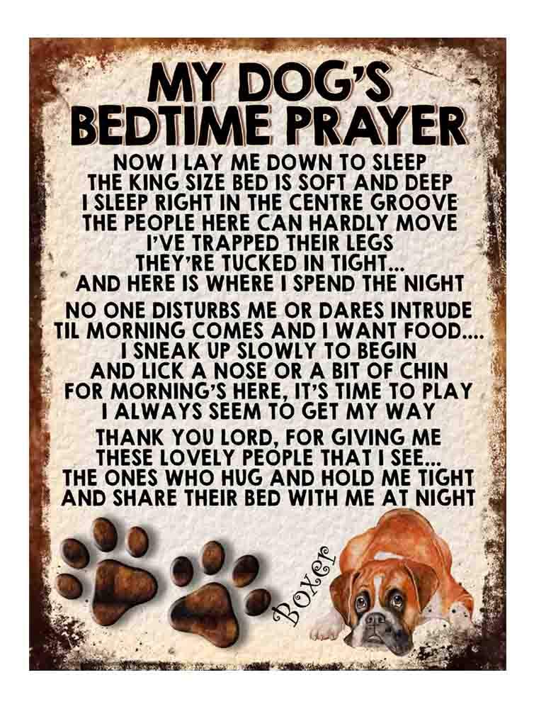 MY DOG'S BEDTIME PRAYER RETRO STYLE METAL TIN SIGN/PLAQUE DOG BREEDS (Boxer Dog Cute)
