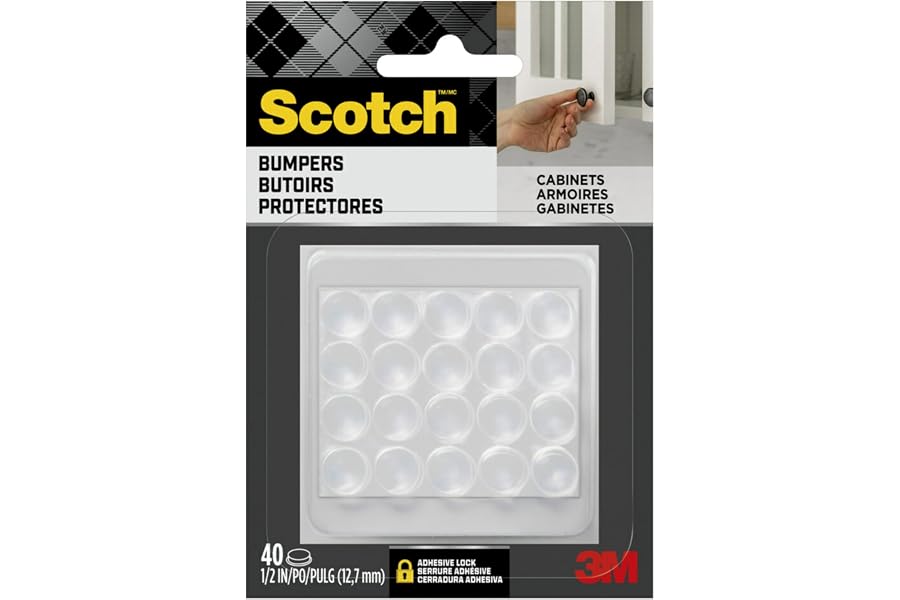 Scotch Clear Adhesive Bumper Pads 40 PCS, Self-Stick Rubber Pads 1/2" Round, Cabinet Door Rubber Bumpers, Designed to Protect Cabinets and Drawers, Sound Dampening, Transparent (SP951-NA)