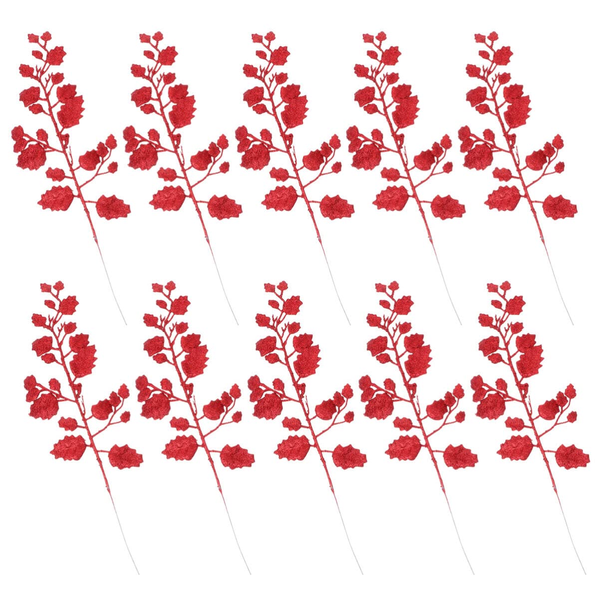 TOYANDONA Christmas Leaf Picks, Glitter Leaf Stems Faux Leaves Branches DIY Bouquet Stem Picks for Christmas Tree Ornaments, DIY Xmas Wreath, Crafts, Holiday Home Decor, 10 Pieces, Red