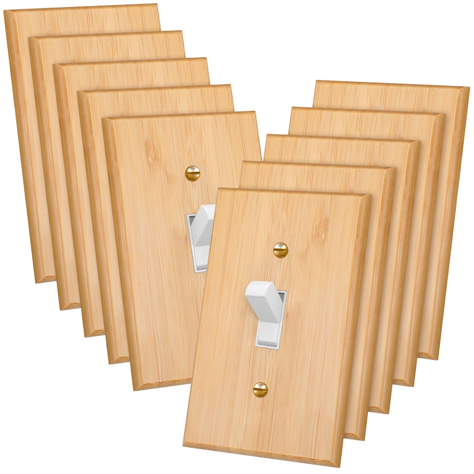 Photo 1 of Pinkunn 10 Pieces Solid Wood Light Switch Plate Outlet Covers Bamboo Wooden Decorative Wall Plate for Bedroom Kitchen Home (Single Toggle)
