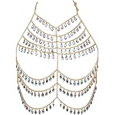 Connie Cloris Womens Sexy One Piece Body Chains Crystal Tassel Bikini Beach Club Body Jewelry