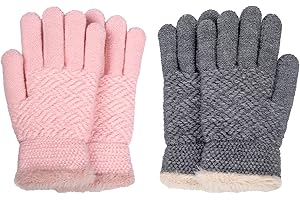FENELY 2 Pairs Kid Winter Knit Gloves Stretchy Warm Gloves Gift for Boy Girl