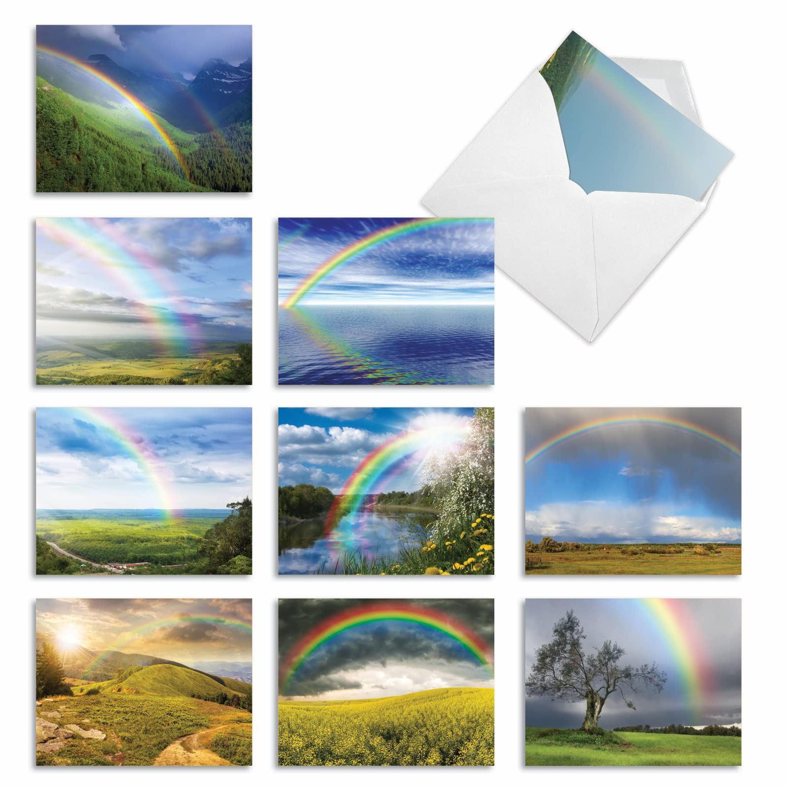The Best Card Company 10 Assorted Thank You Notecards Bulk Box Set 4 x 5.12 Inch with Envelopes (10 Designs, 1 Each) Rainbow Bright M4963TYG-B1x10