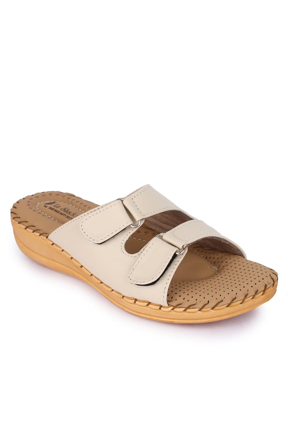 la shades v-1, cream doctor sole velcro comfortable orthopedic slippers for women