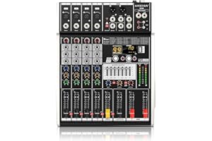 KASCHUN Professional Audio Mixer G94X, 4-channel 99 DSP Reverberation Effect, Digital USB MP3 Input, 48V Phantom Power Stereo for PC, USB Mixer Suitable for Parties, Weddings