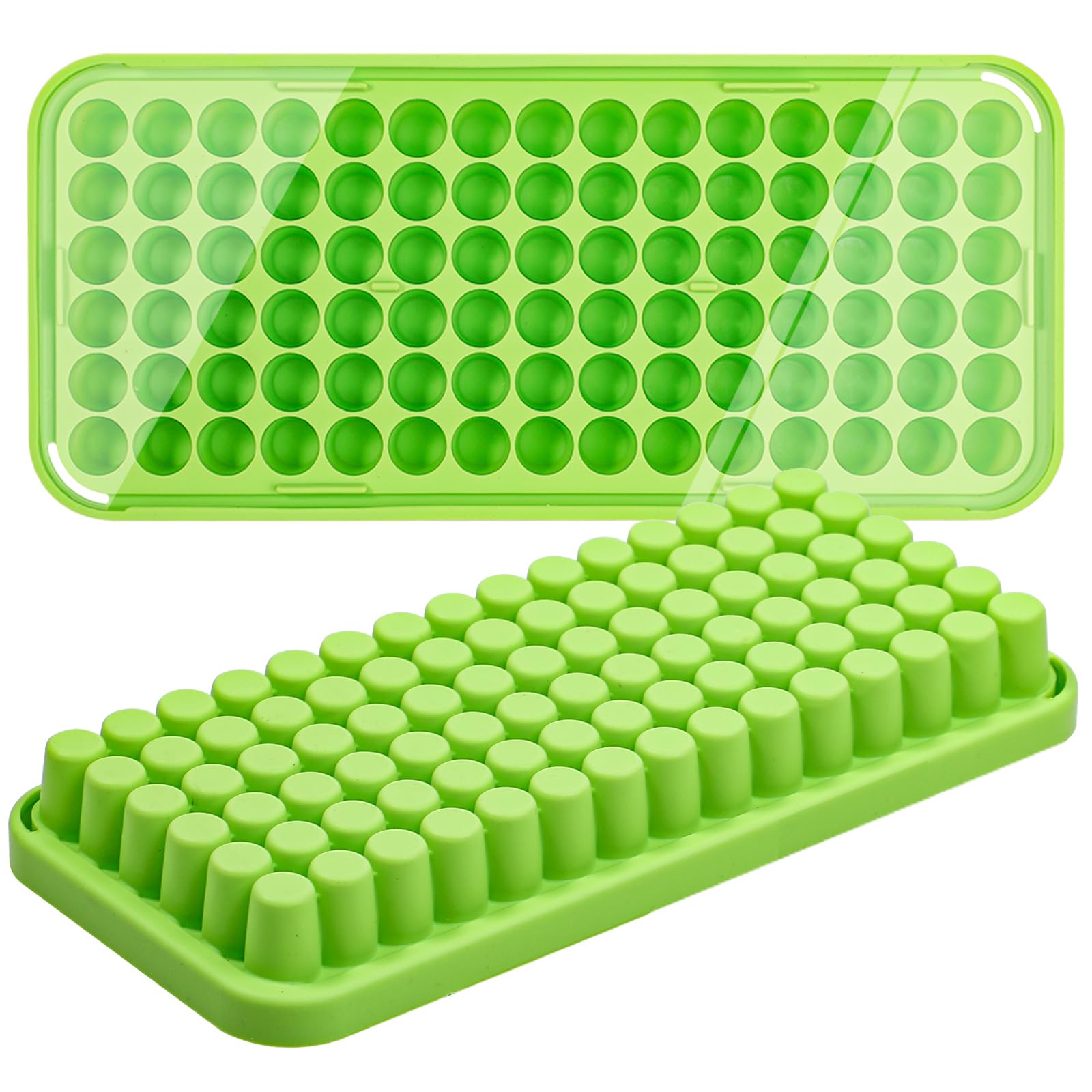 Webake Small Ice Cube Tray with Lid Silicone 2 Pcs 1.2 cm Mini Ice Cube Trays Cylindrical Ice Cube Moulds for Beer, Cocktails, Water, Soda, Fruit
