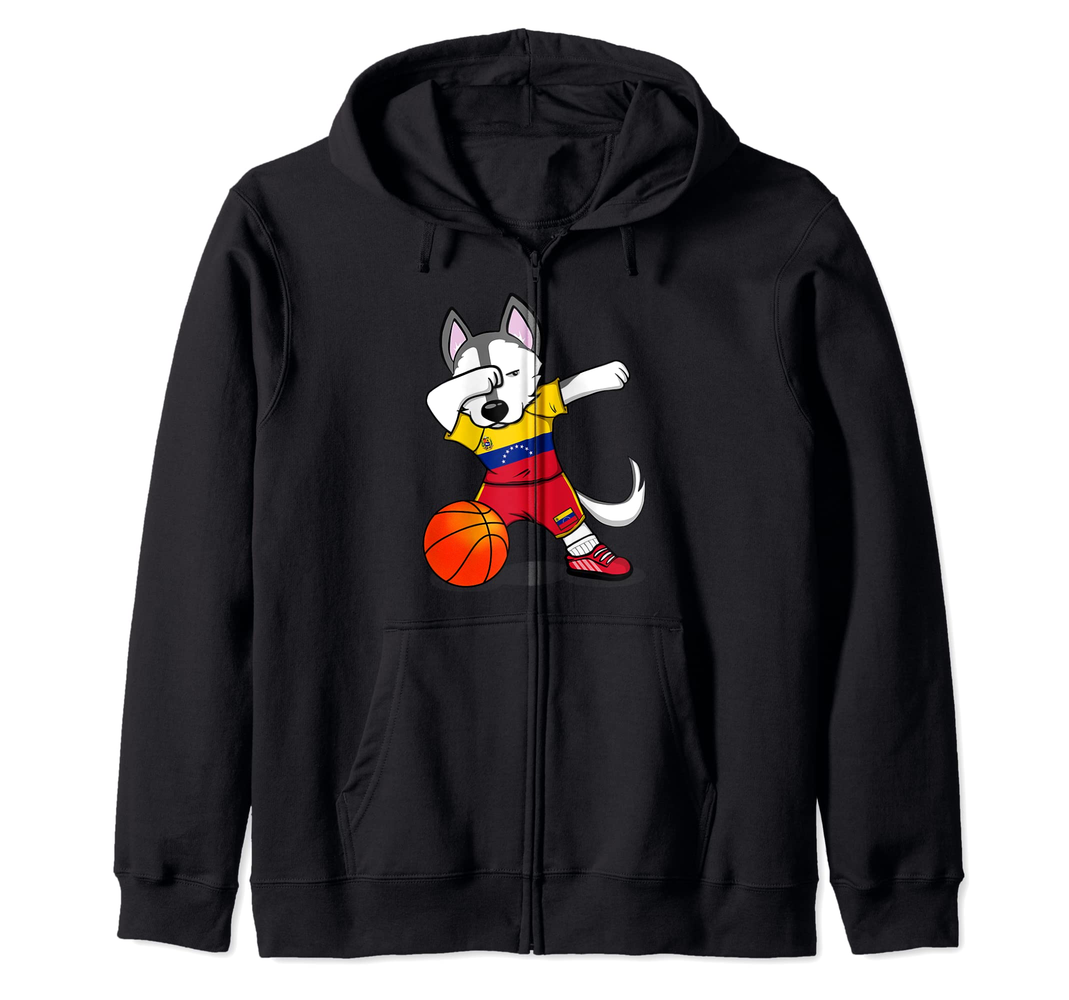 Dabbing Husky Dog Venezuela Basketball Fan Jersey Flag Sport Zip Hoodie