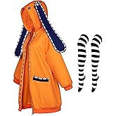 Loiahoer Anime Runa Hoodie Halloween Cosplay Costume Bunny Ears Hoodie Jacket with Stripe knee Socks for Women Girl