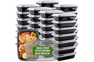 Meal Prep Containers Reusable 38oz - Food Containers with Lids 50 Pack, Disposable to Go Containers, Leakproof Food Prep Cont